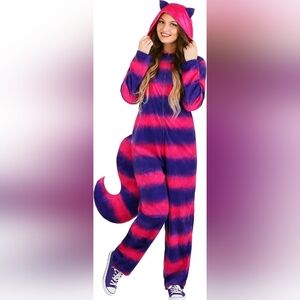 Adult Cheshire Cat Halloween Onesie Jumpsuot Pink Purple Tale Halloween Costume